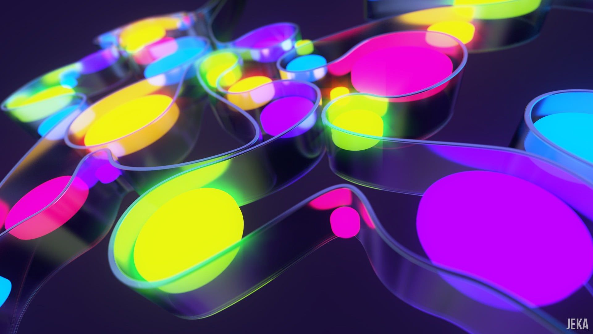 Glasformen, Neonfarben, Bunt, Abstrakt, 3D-Rendering, 16:9, Full-HD-Hintergrundbild für den Desktop