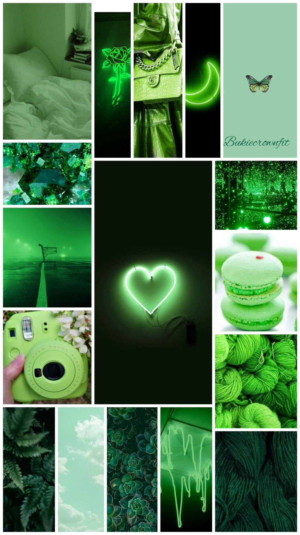 Collage, Neonherz, Grüne Ästhetik, Moodboard, Dunkelgrün, HD, iPhone-Hintergrundbild
