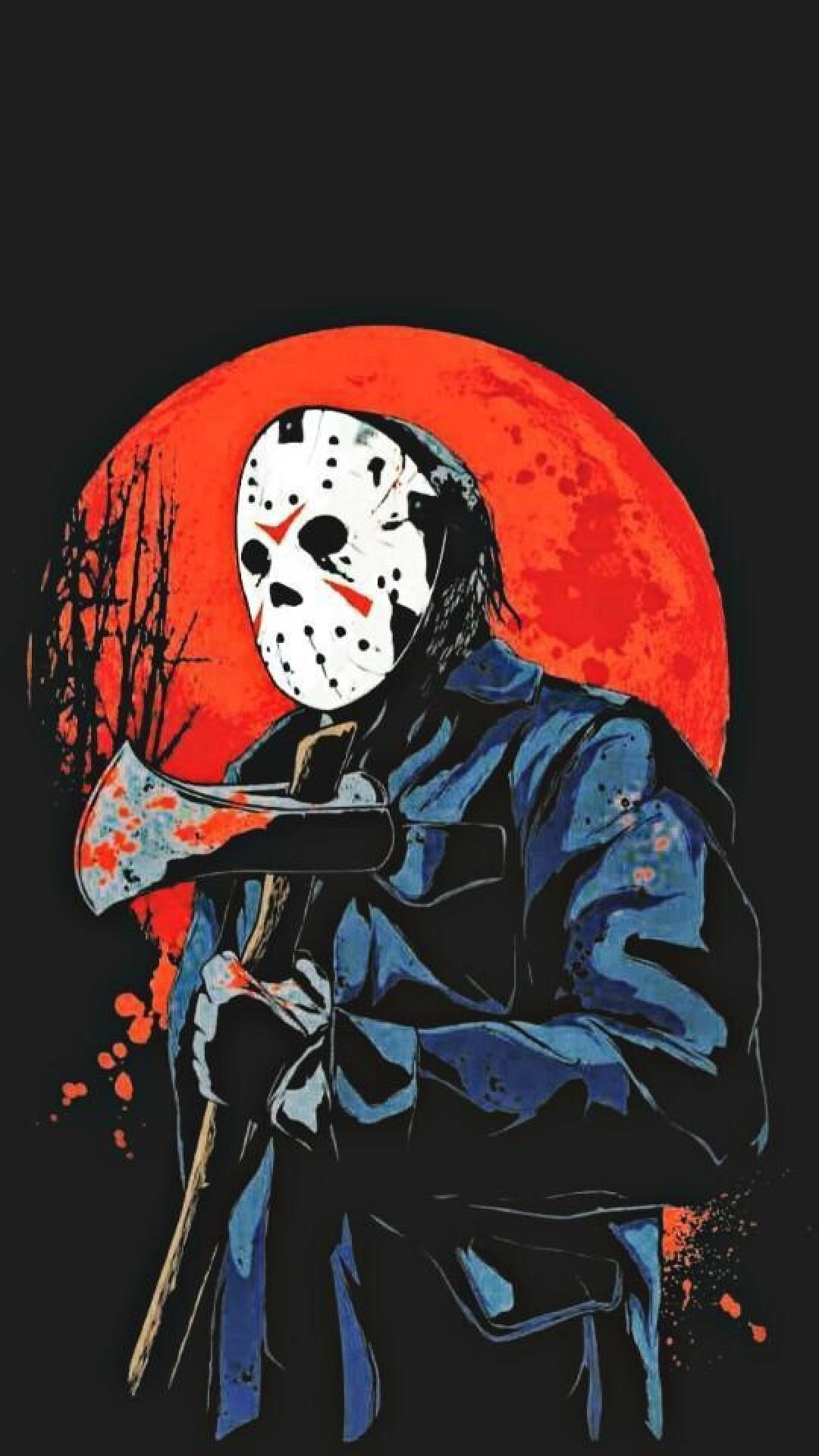 Jason Voorhees, Freitag der 13., Hockeymaske, Roter Mond, Illustration, Full HD, Handy-Hintergrund