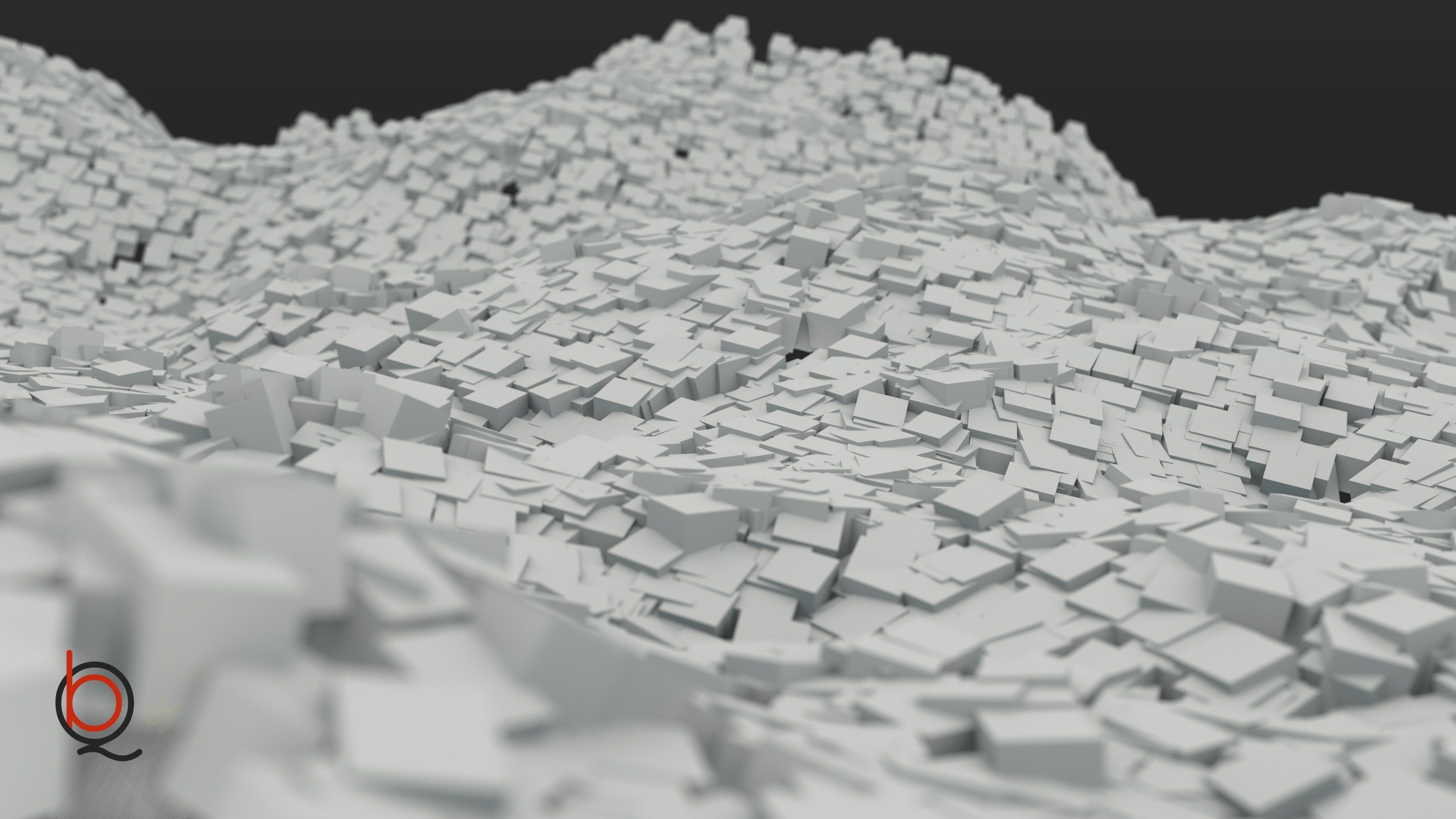 Würfel, Blöcke, Weiß, Landschaft, Simulation, 3D-Rendering, 4K, Laptop-Hintergrundbild