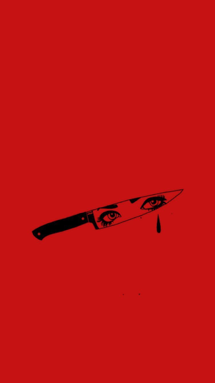 Blutiges Messer, Roter Hintergrund, Minimalistisch, Blut, Sperrbildschirm fürs iPhone