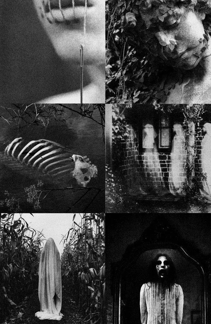 Horror-Collage, Schwarz-Weiß, Geister, Düster, HD, Sperrbildschirm fürs iPhone