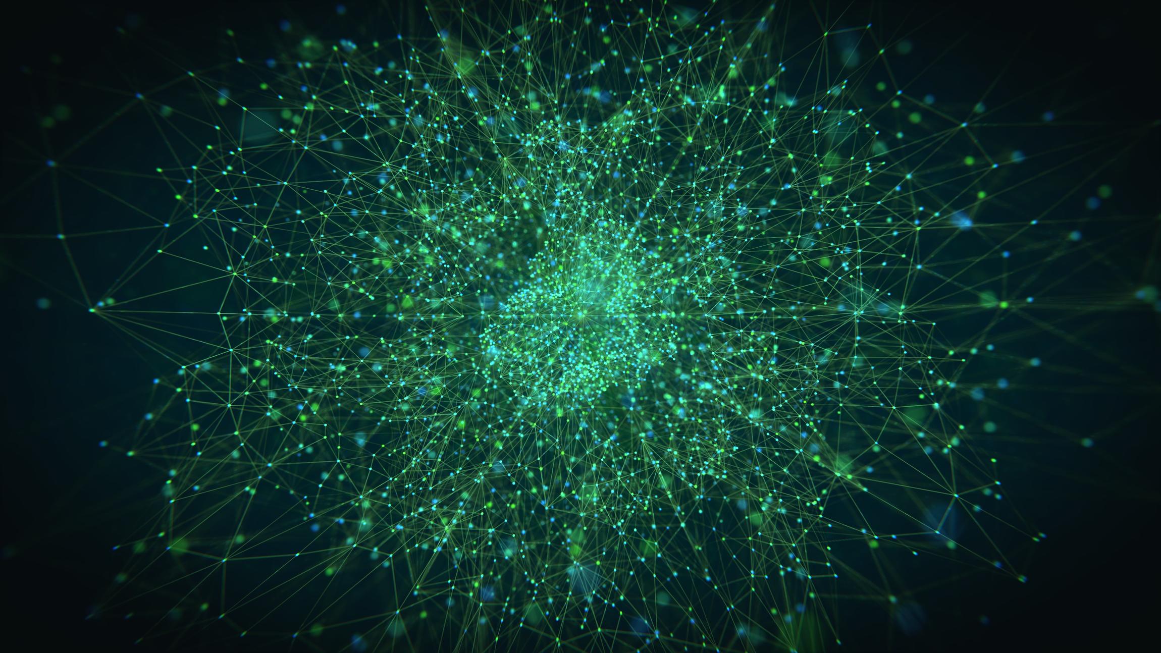 Partikel, Netzwerk, Grün, Abstrakt, Plexus, Full HD, Desktop-Hintergrund für Windows