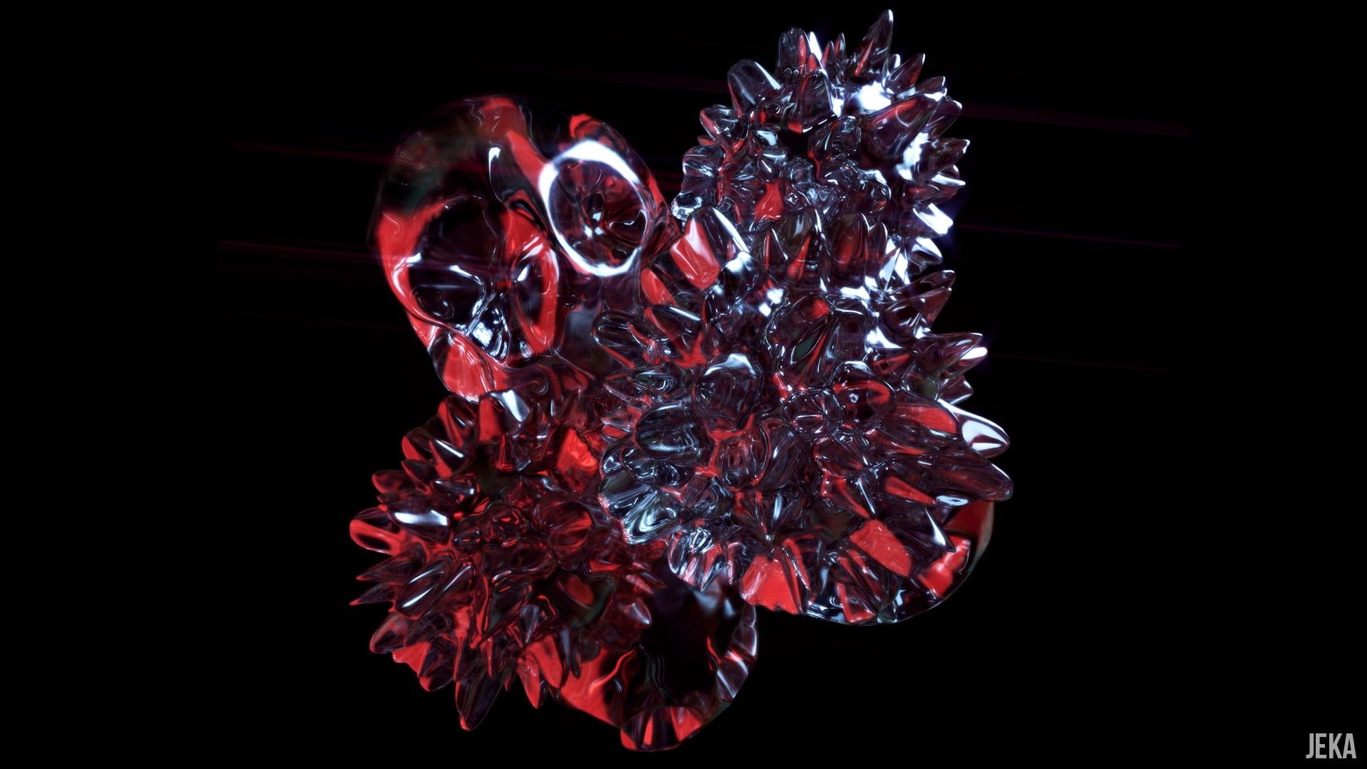 Abstrakte Skulptur, Spikes, Rot-Silber, Schwarzer Hintergrund, 3D-Kunst, Full HD Wallpaper