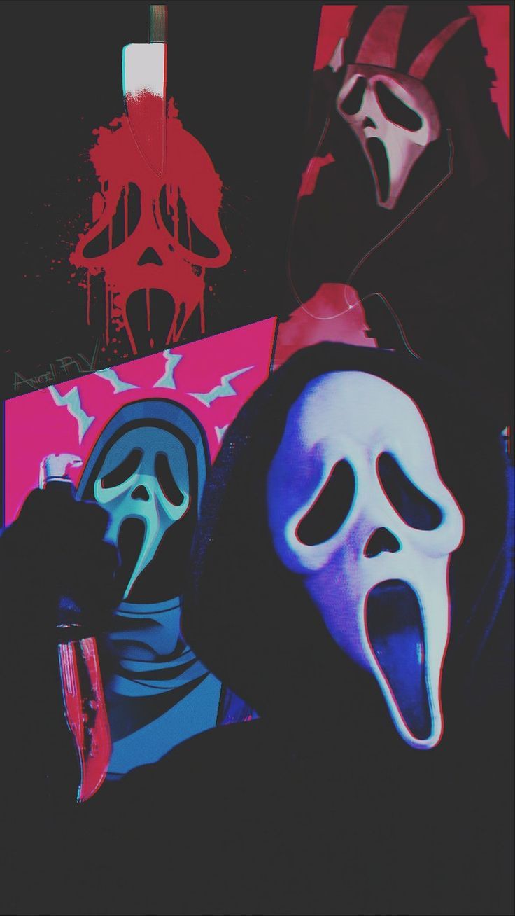 Ghostface, Scream, Pop-Art, Neonfarben, Blut, HD, Handy-Hintergrund im Hochformat