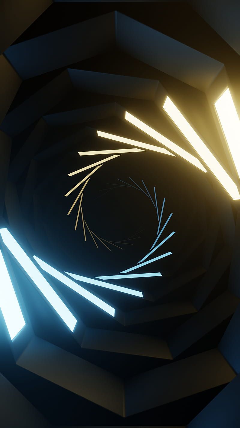 Tunnel, Neonlinien, Spirale, Blau-Gelb, Hochformat, Hintergrundbild für iPhone und Android
