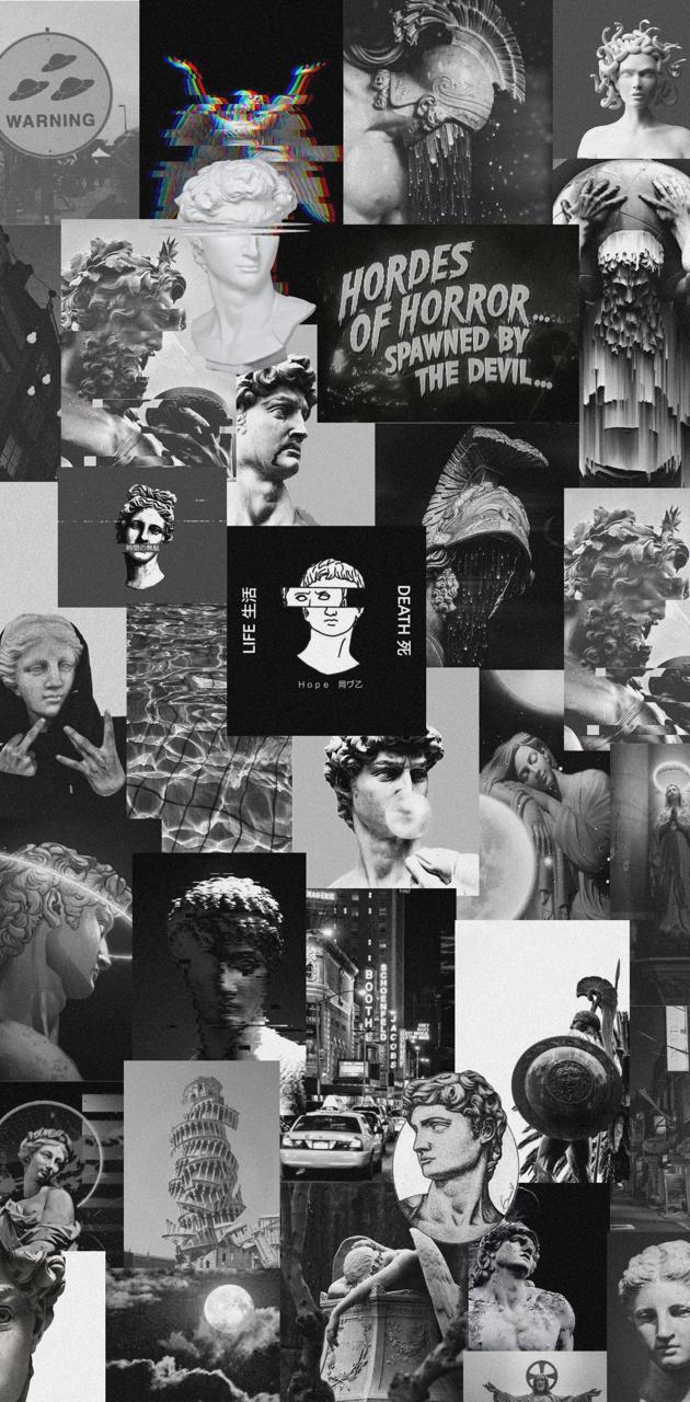 Horror-Collage, Schwarz-Weiß, Vintage, Ästhetik, Hintergrundbild für iPhone und Android