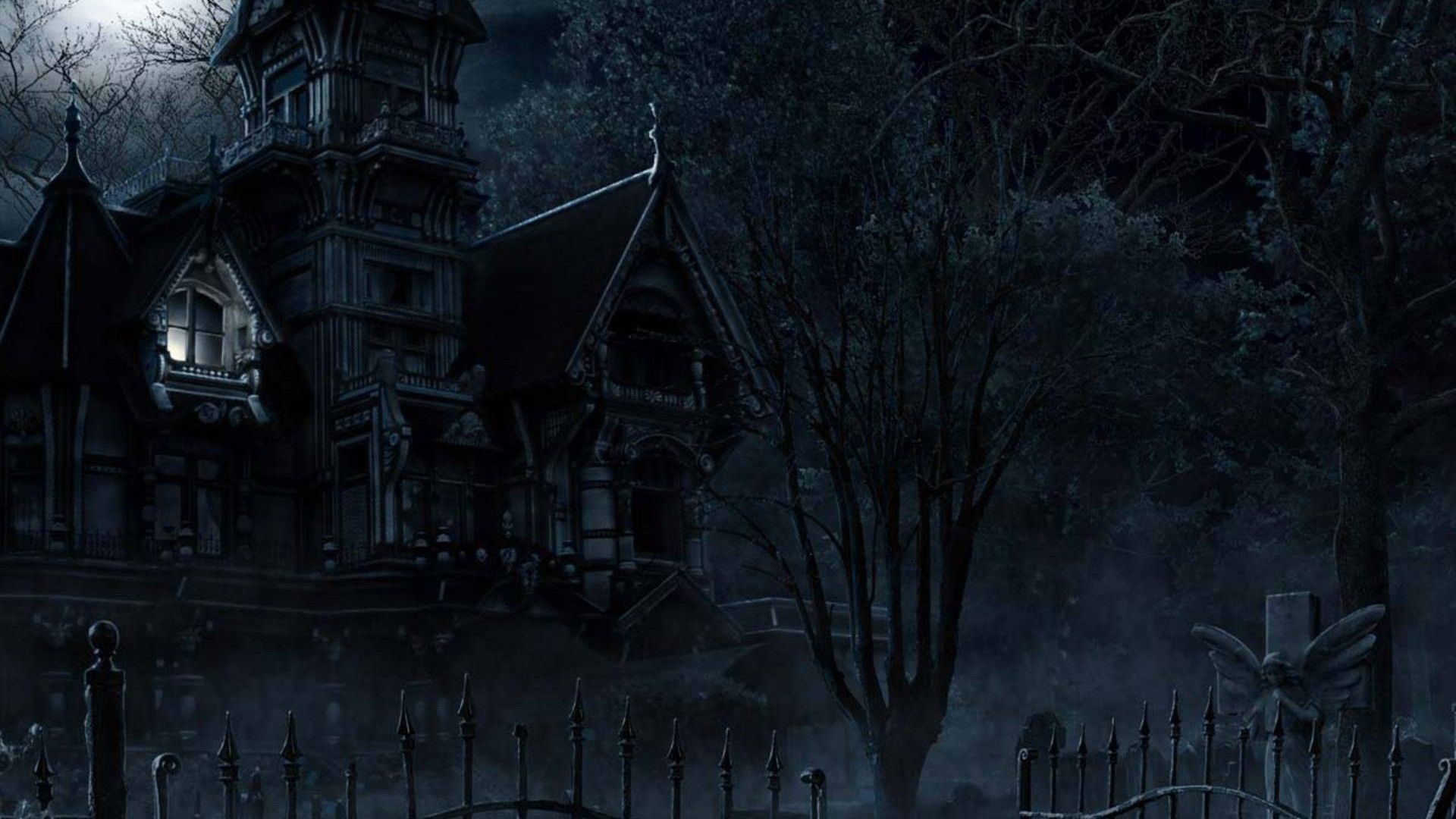 Spukhaus, Viktorianisches Haus, Nacht, Dunkler Wald, Gruselig, Full HD, PC-Hintergrundbild