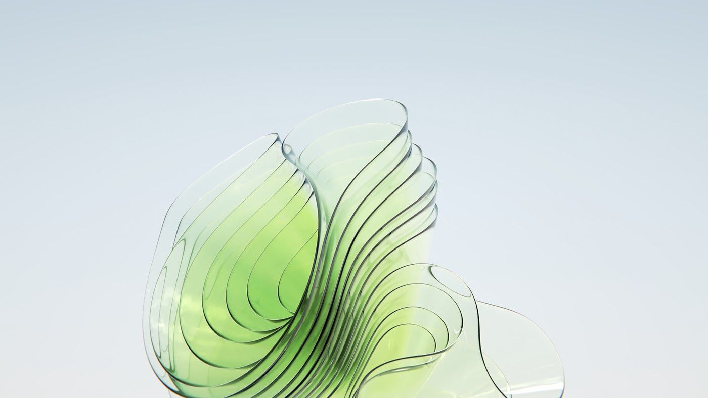 Abstrakte Form, Glas, Grün, Schichten, Minimalistisch, 3D-Rendering, HD-Hintergrundbild für PC