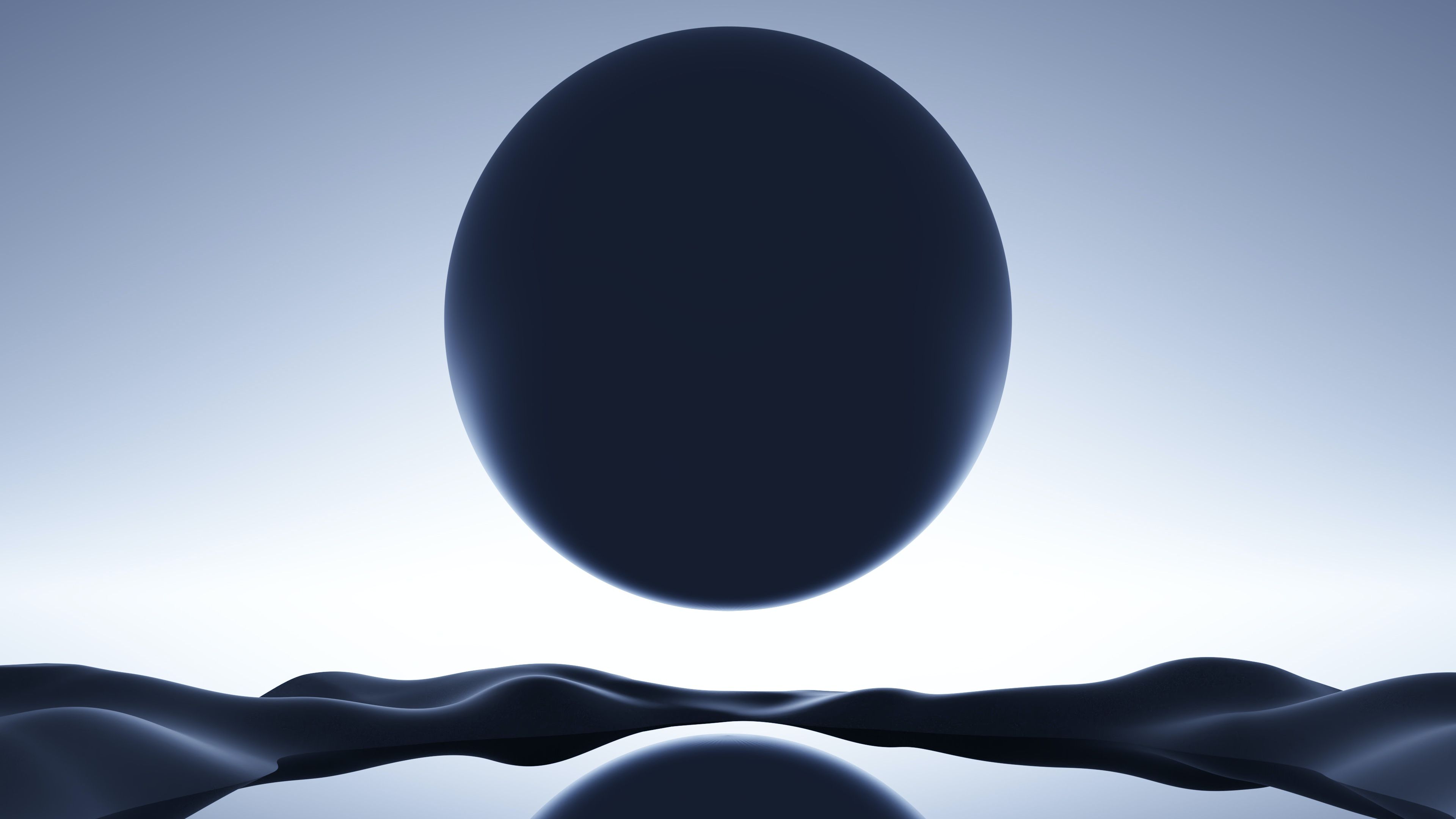 Schwarze Kugel, Spiegelung, Wellen, Minimalistisch, 3D-Rendering, 3840x2160, PC-Hintergrundbild