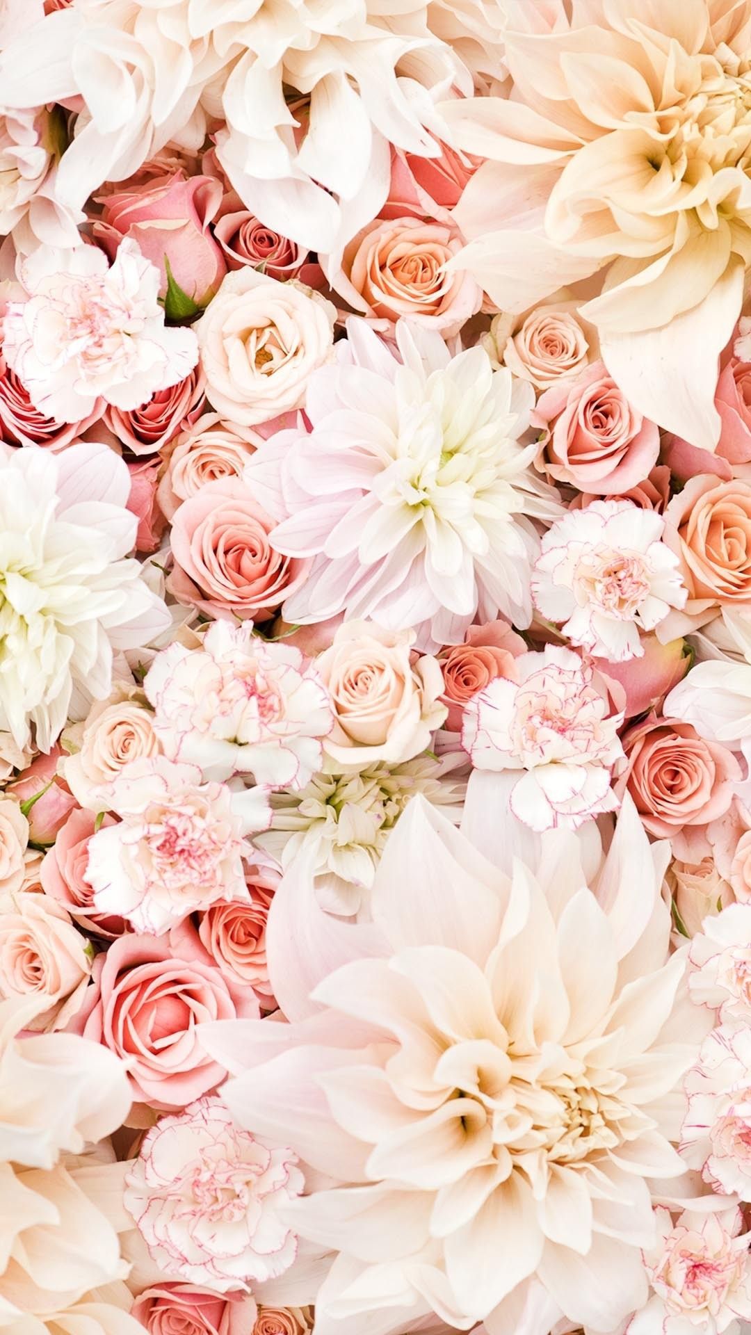 Dahlien, Rosen, Pastellrosa, Blumenstrauß, Romantisch, Full HD, Handy-Hintergrund im Hochformat