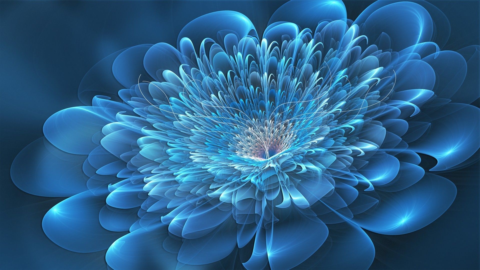 Fraktal, Digitale Kunst, Blaue Blüte, Leuchten, 3D, 1920x1080, Full-HD-Hintergrundbild für PC