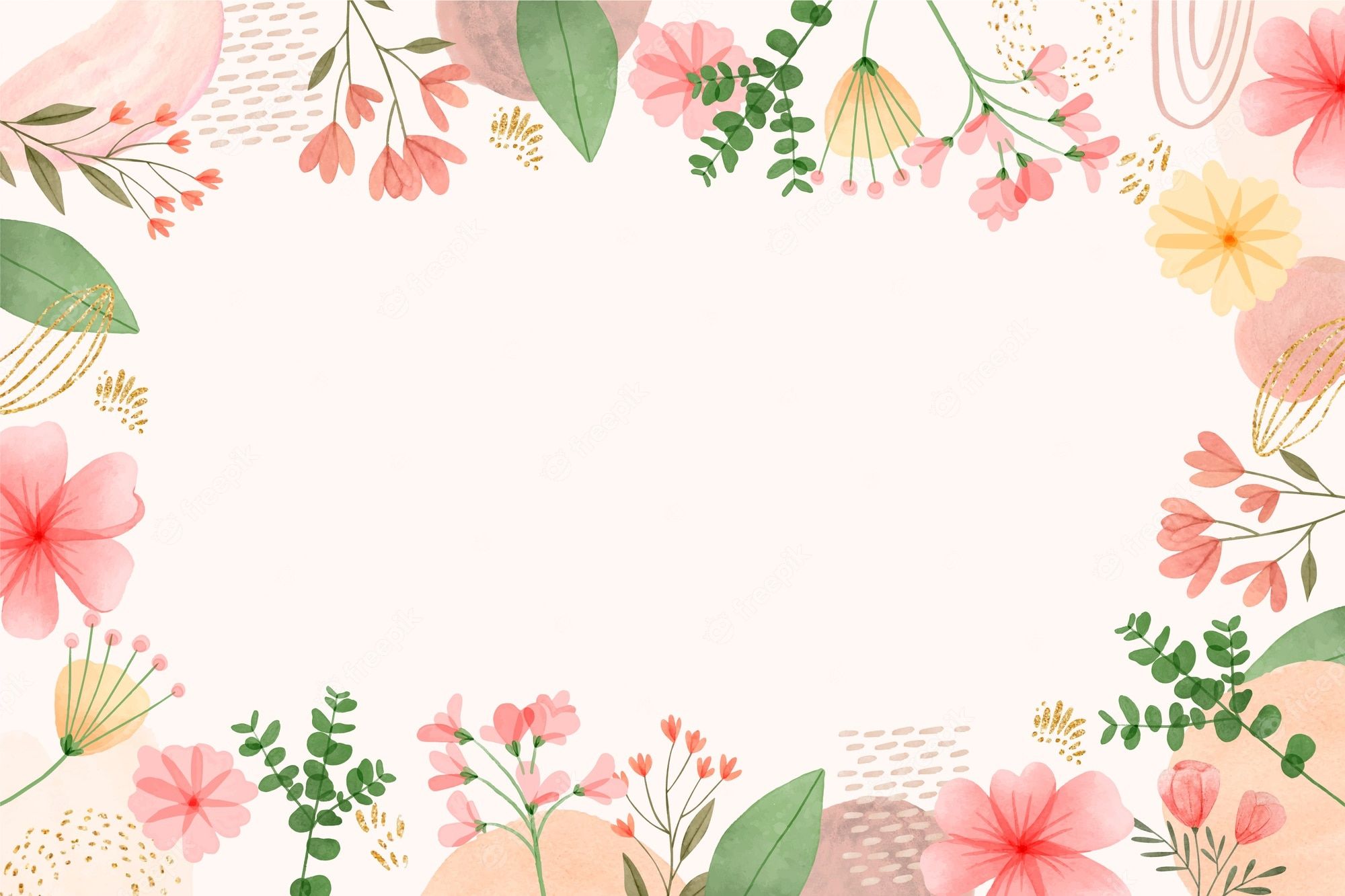 Blumenrahmen, Aquarell, Pastell, Illustration, Cremefarbener Hintergrund, Full HD Wallpaper