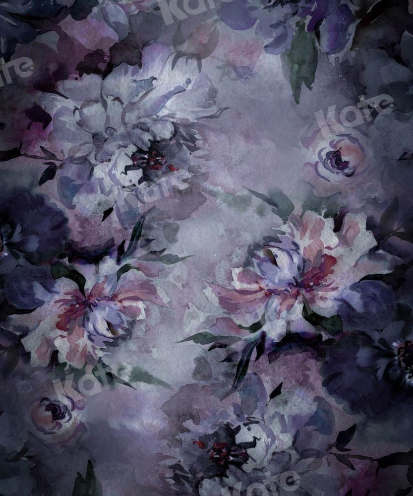Blumenmuster, Pfingstrosen, Lila, Dunkel, Aquarell, HD, Hintergrundbild fürs Tablet