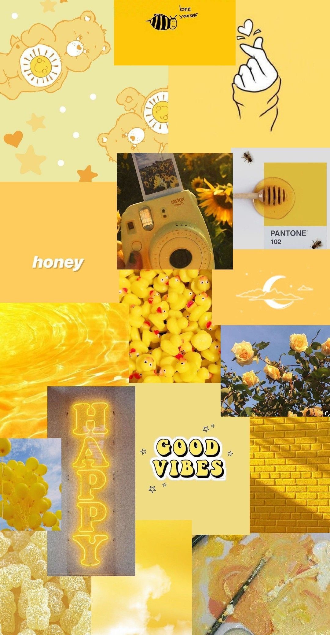 Collage, Gelb, Neonschrift, Good Vibes, Pastell, Full HD, Sperrbildschirm fürs iPhone