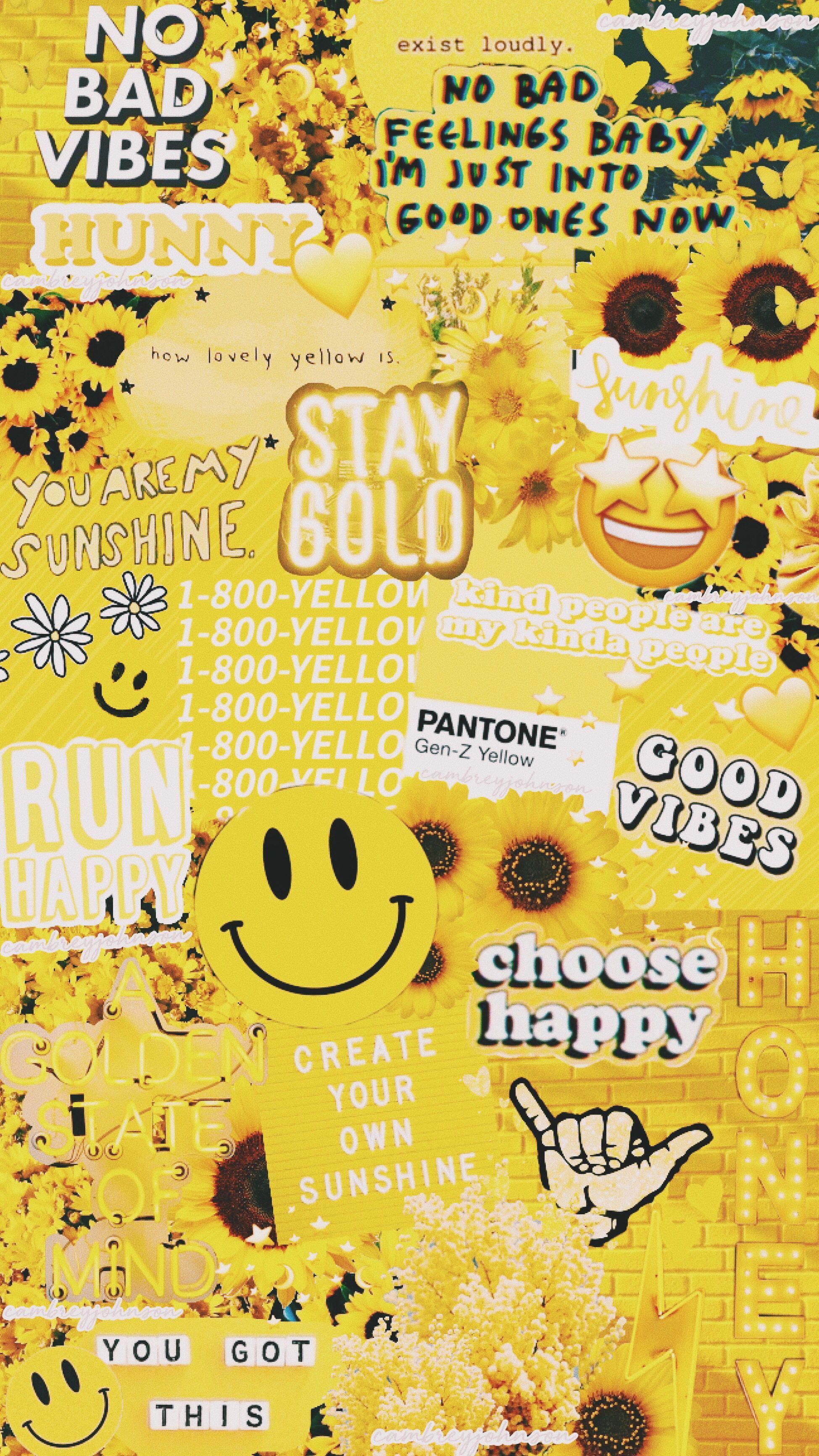 Smiley, No Bad Vibes, Collage, Sprüche, Gelbe Ästhetik, QHD+, Hintergrundbild fürs Handy