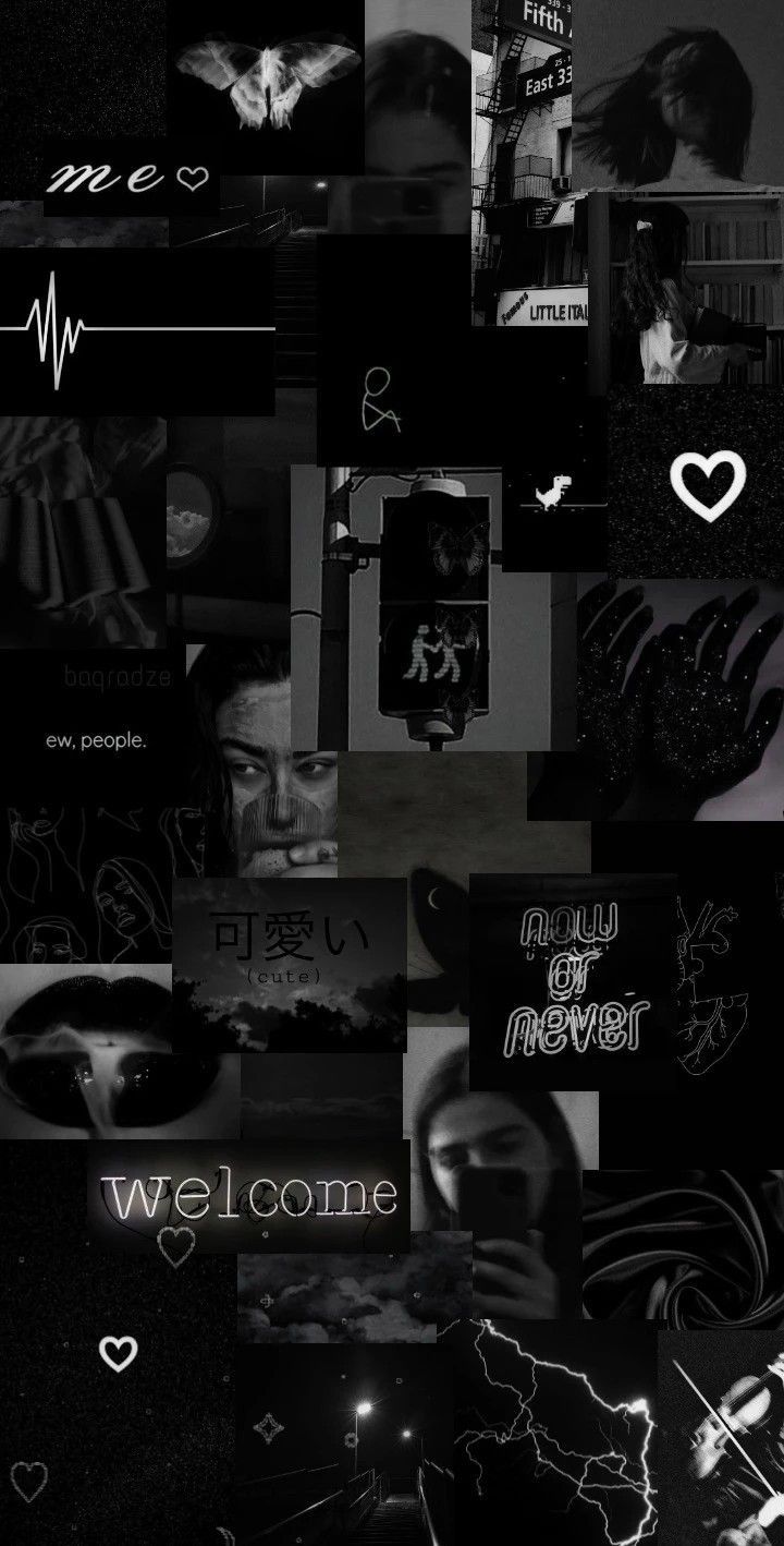 Collage, Dark Aesthetic, Herz, Welcome, Schwarzweiß, Hochformat, HD, Handy-Hintergrund