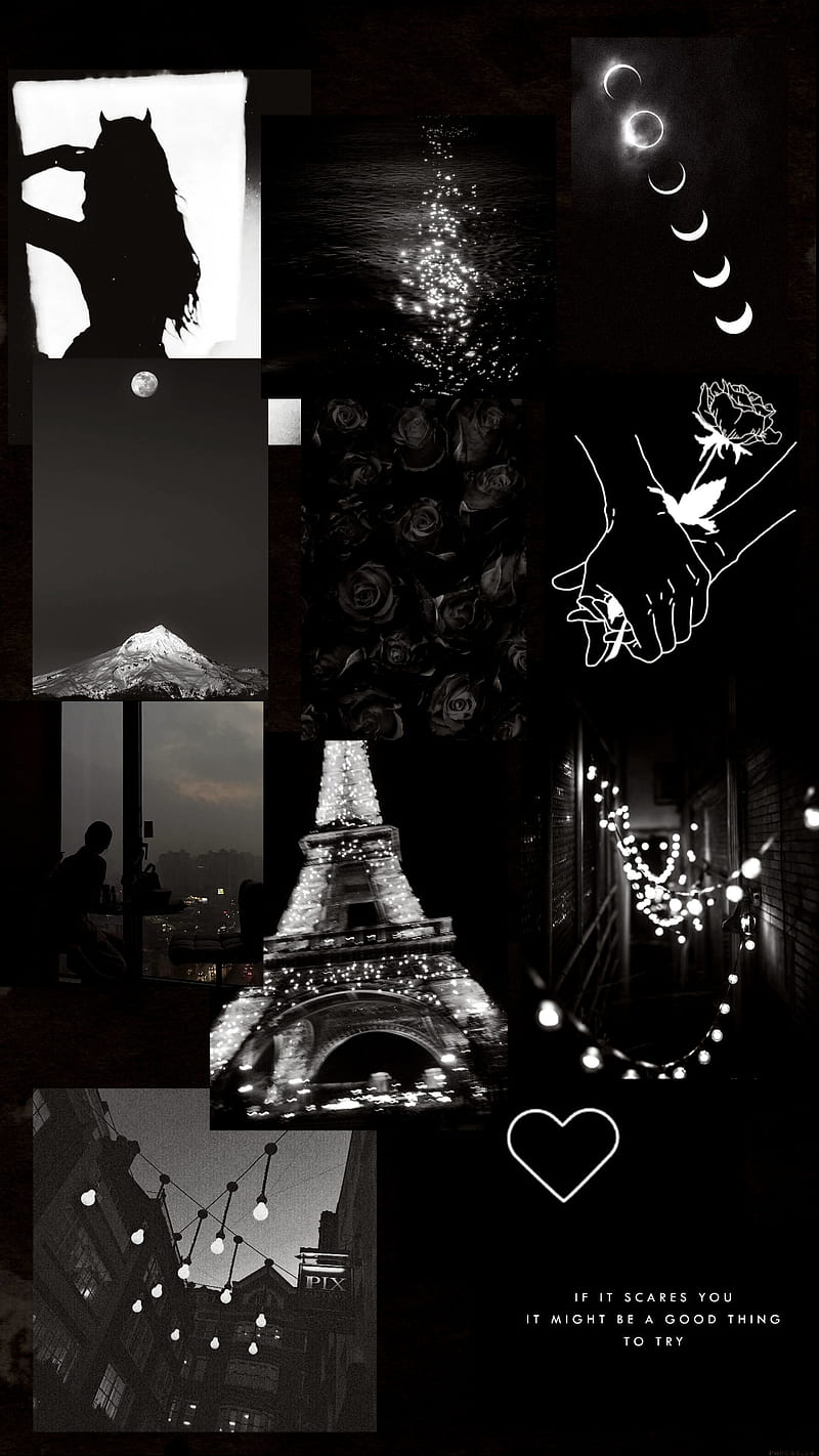Collage, Eiffelturm, Mond, Schmetterlinge, Schwarzweiß, Hochformat, HD, iPhone-Hintergrundbild