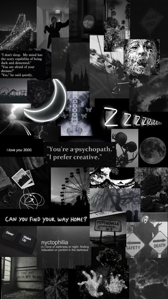 Collage, Mondsichel, Neon, Zitate, Dark Aesthetic, Hochformat, Hintergrundbild fürs Handy