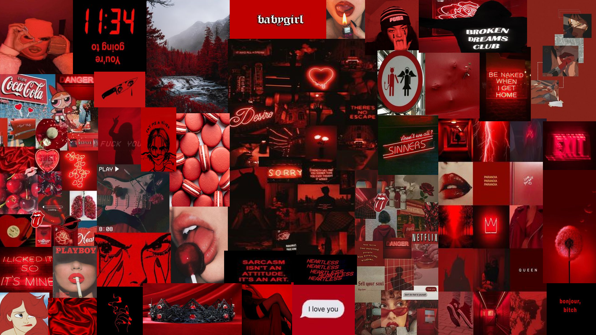 Collage, Rot-Schwarz, Coca-Cola, Lippen, Moodboard, 1920x1080, Full-HD-Hintergrundbild für PC