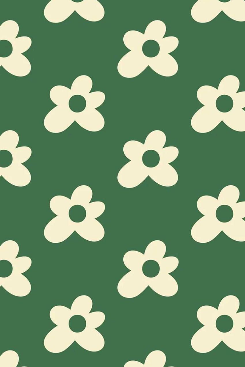 Blumenmuster, Retro-Blumen, Dunkelgrün, Creme, Muster, HD, Handy-Hintergrund im Hochformat