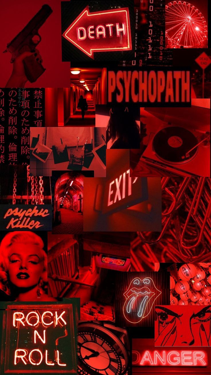 Collage, Death, Psychopath, Rock n Roll, Neon, Hintergrundbild für iPhone und Android