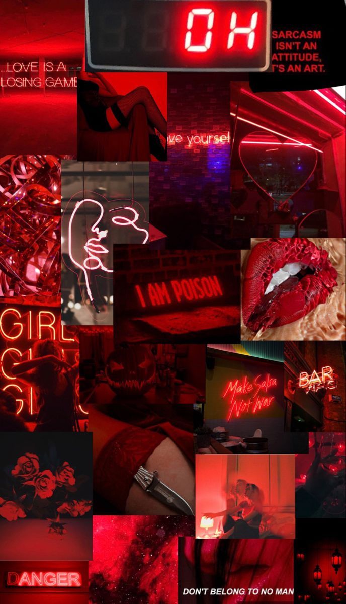 Collage, Digitaluhr, Lippen, Rote Aesthetic, Hochformat, Hintergrundbild fürs Smartphone