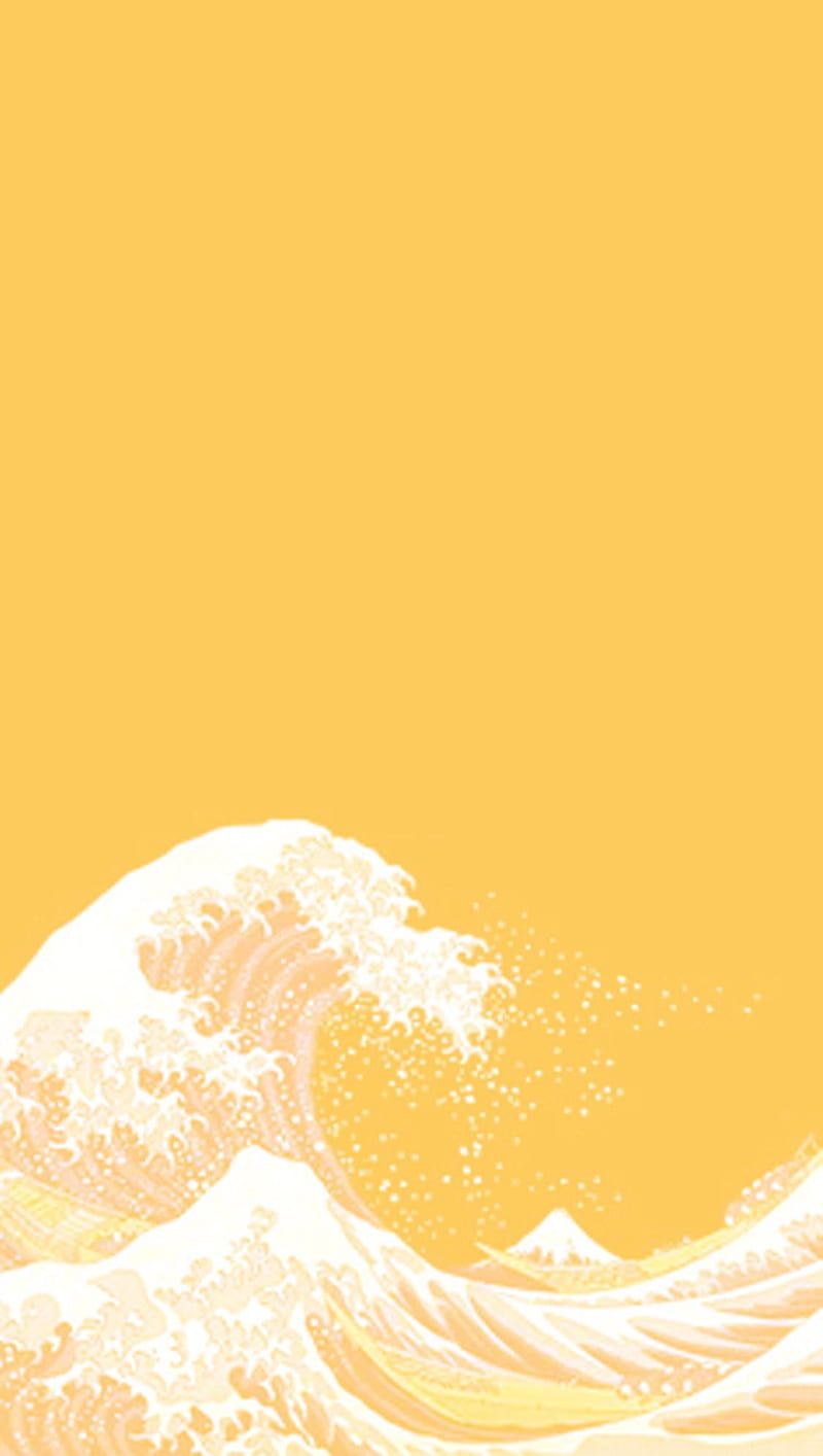 Die große Welle vor Kanagawa, Welle, Japanische Kunst, Pastellgelb, Minimalistisch, iPhone-Hintergrundbild