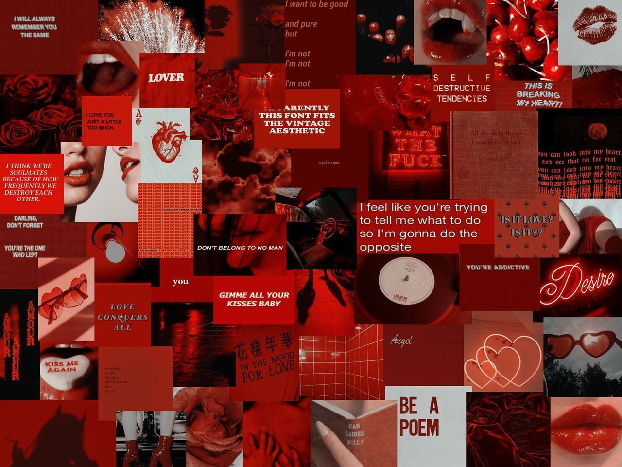 Collage, Zitate, Lippen, Karmesinrot, Moodboard, HD, Hintergrundbild fürs Tablet