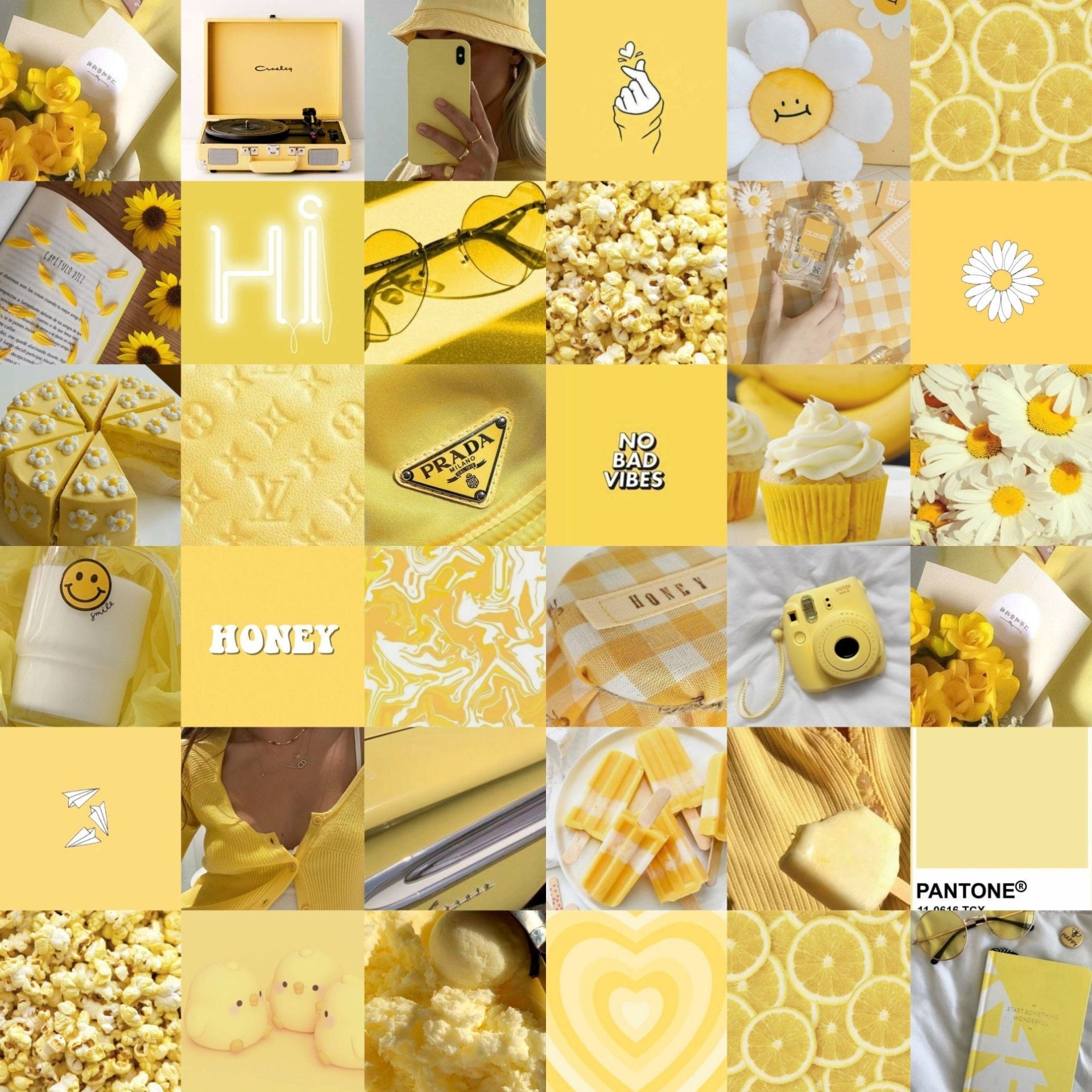 Collage, Pastellgelb, Honey, Zitronen, Ästhetik, Full HD, Hintergrundbild fürs Tablet