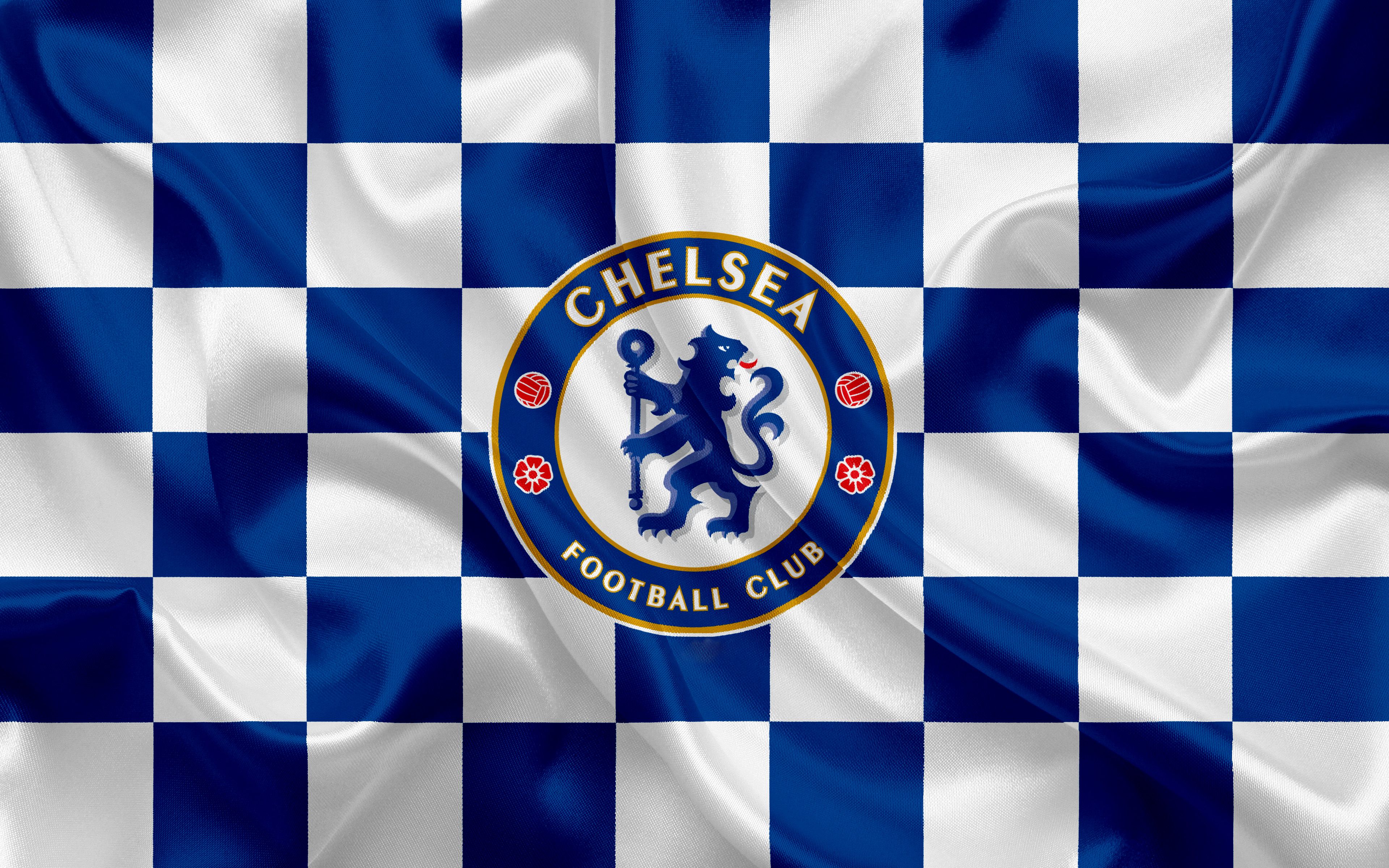 Chelsea FC, Fahne, Karomuster, Seide, Blau-Weiß, 16:10, 4K-Hintergrundbild für den Desktop
