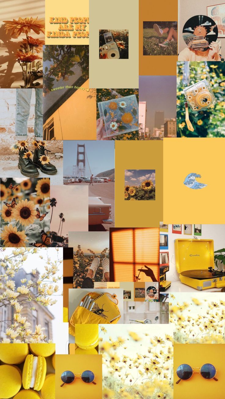 Collage, Sonnenblumen, Gelbe Ästhetik, Vintage, Moodboard, HD, iPhone-Hintergrundbild