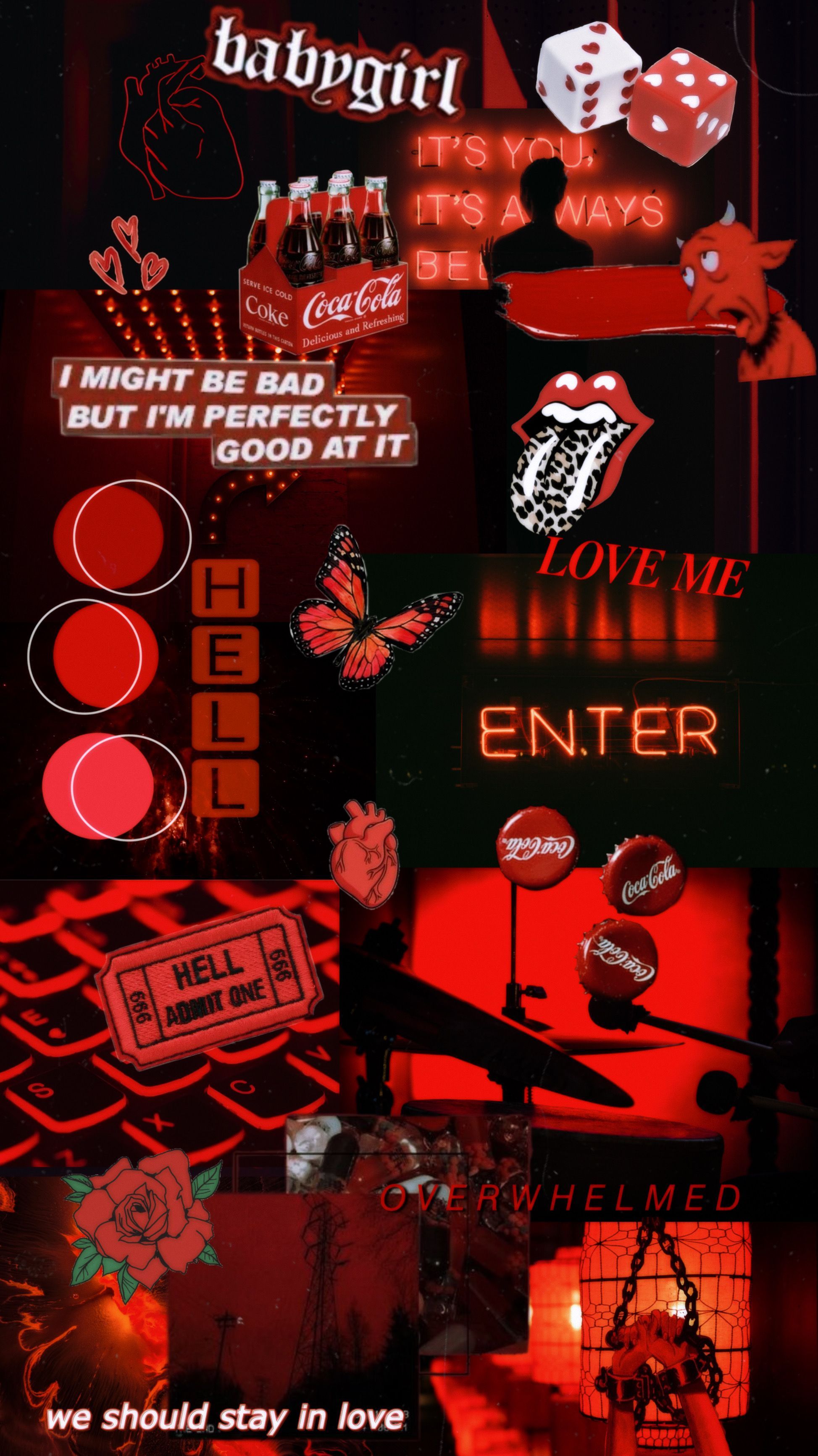 Collage, Babygirl, Enter, Rot-Schwarz, QHD+, Handy-Hintergrund im Hochformat