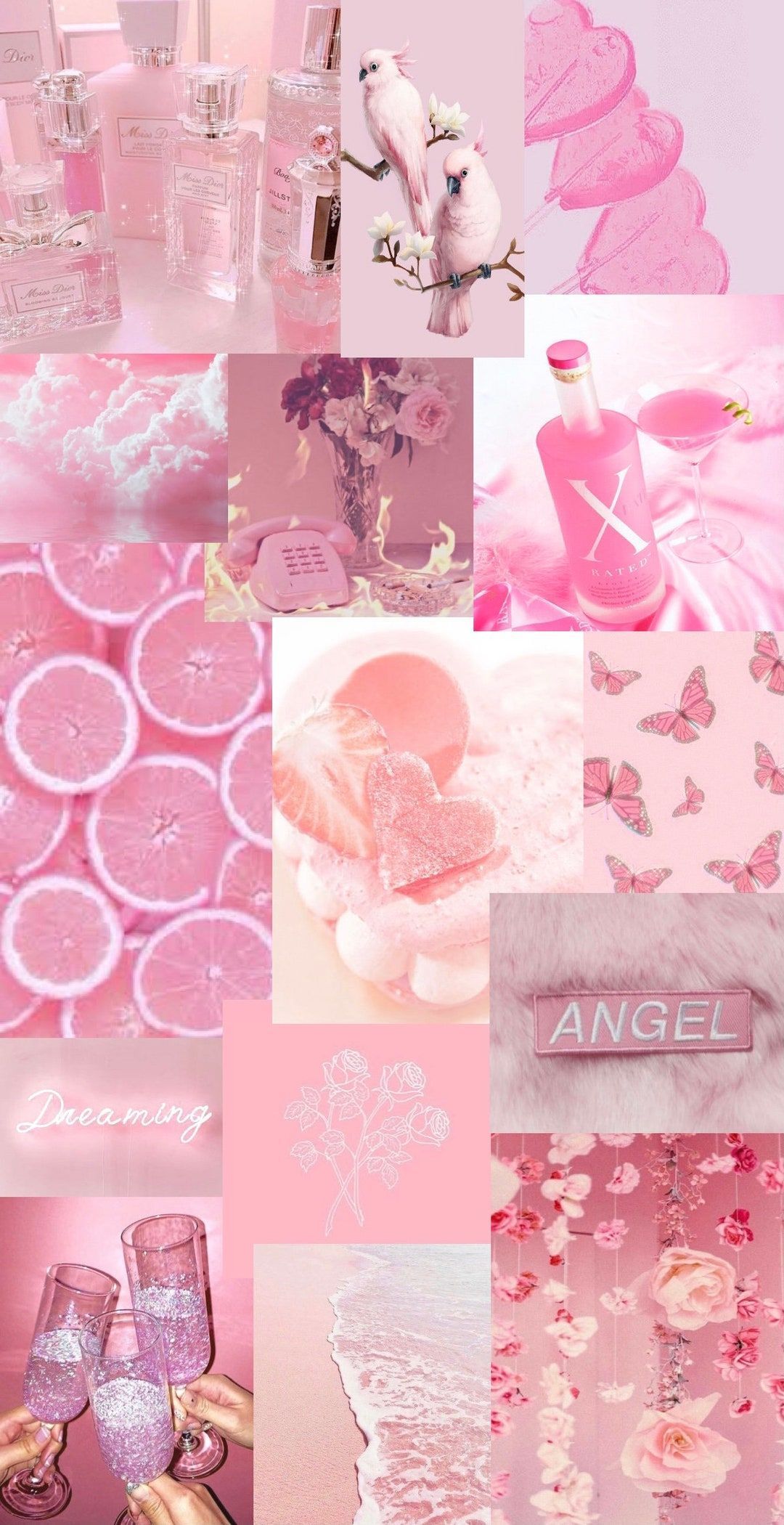 Collage, Rosa, Moodboard, Pink Aesthetic, Grapefruit, Full HD, Handy-Hintergrund im Hochformat