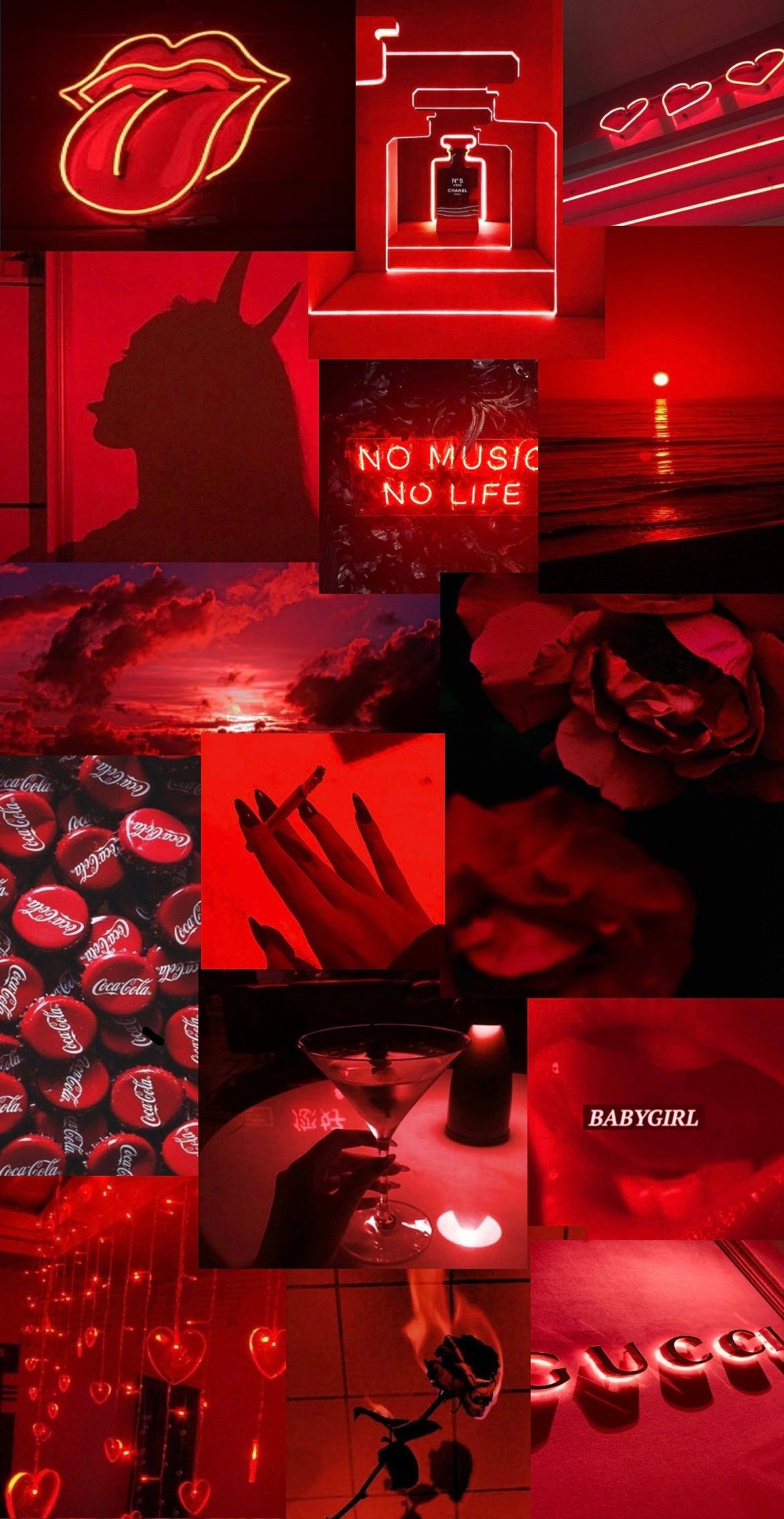 Collage, Rolling-Stones-Zunge, Erdbeeren, Rot, Hintergrundbild für iPhone und Android