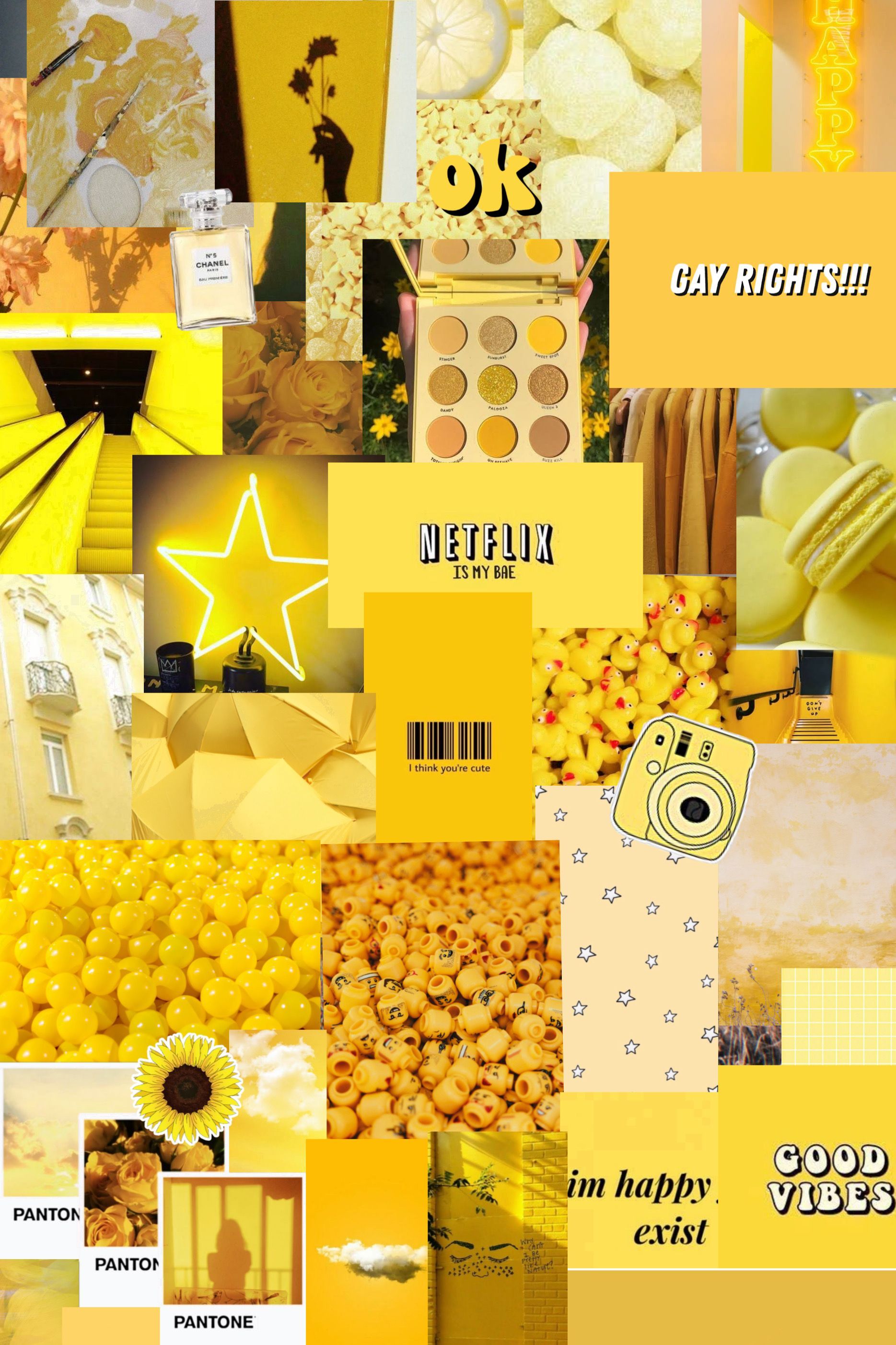 Collage, Gelbe Ästhetik, Moodboard, Sterne, Pastellgelb, QHD+, Handy-Hintergrund