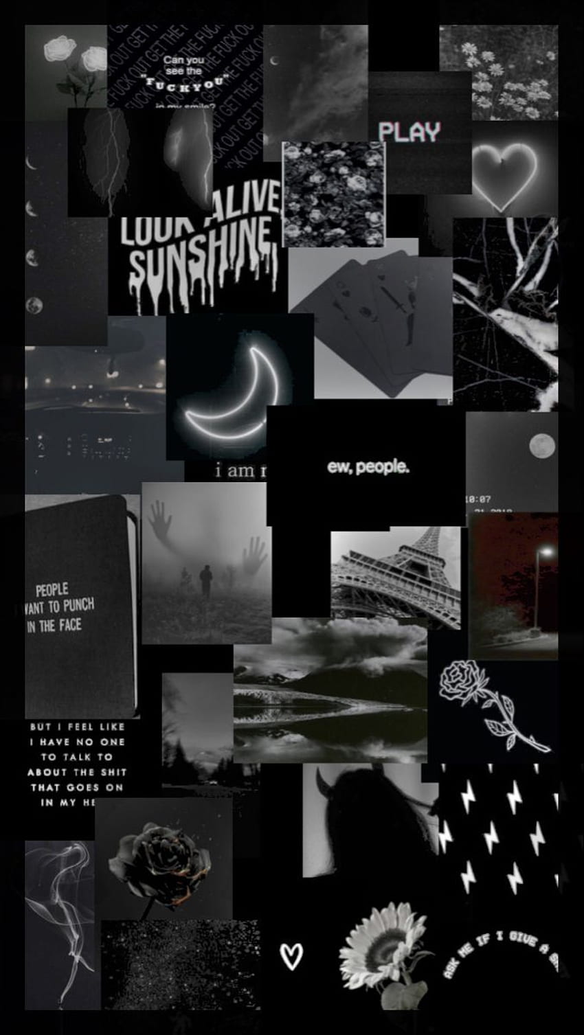 Collage, Mondsichel, Dark Aesthetic, Sprüche, Hochformat, HD, Handy-Hintergrund
