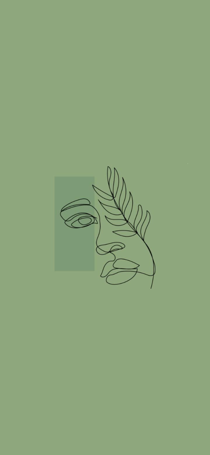Gesicht, Linienkunst, Olivgrün, Blatt, Minimalistisch, HD, Hintergrundbild fürs Handy