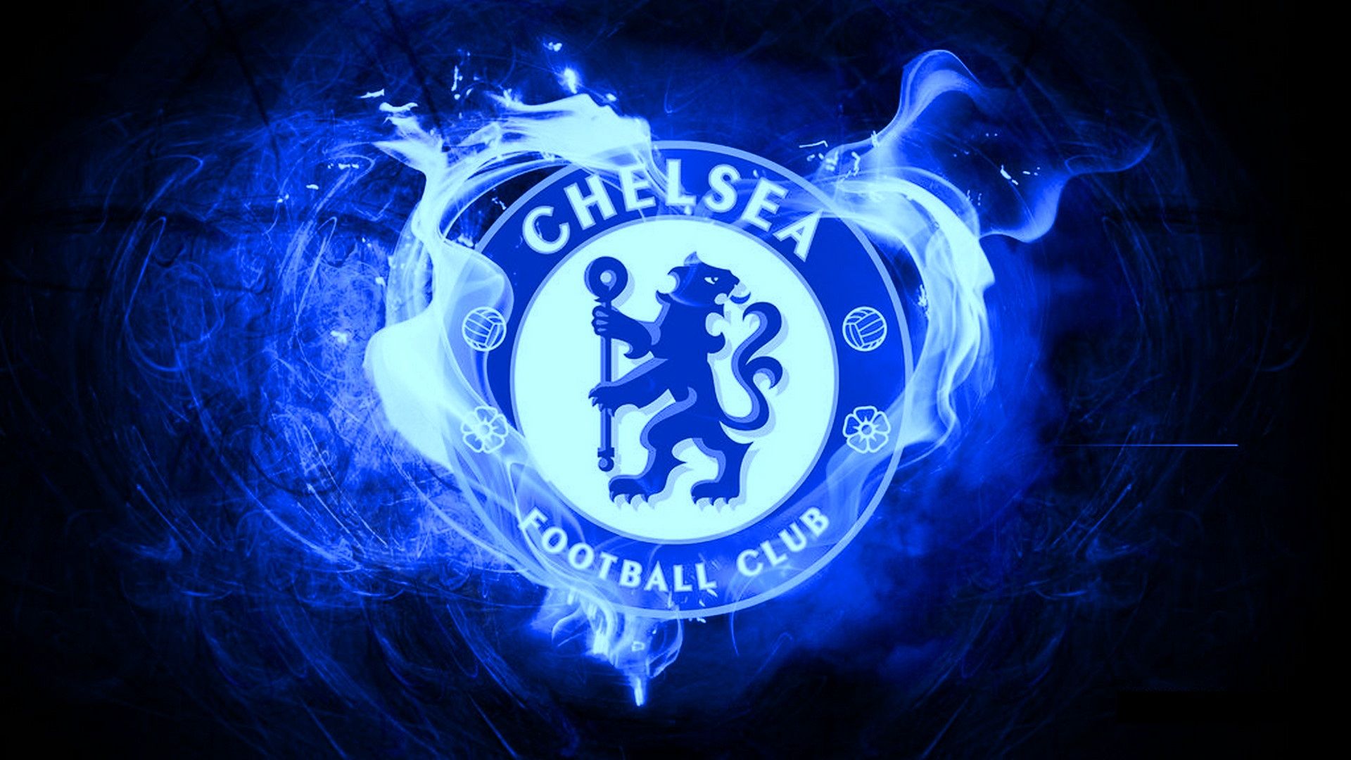 Chelsea FC, Wappen, Blaue Flammen, Rauch, Dunkel, Full HD, Desktop-Hintergrund für Windows