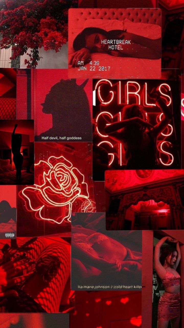 Collage, Girls, Neonrose, Rote Aesthetic, HD, Hintergrundbild fürs Handy