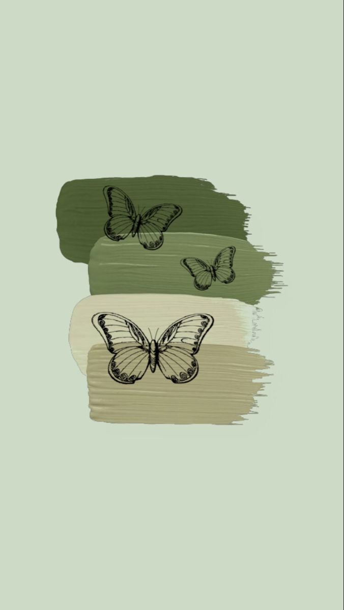 Schmetterlinge, Pinselstriche, Olivgrün, Beige, Boho, Hintergrundbild für iPhone und Android