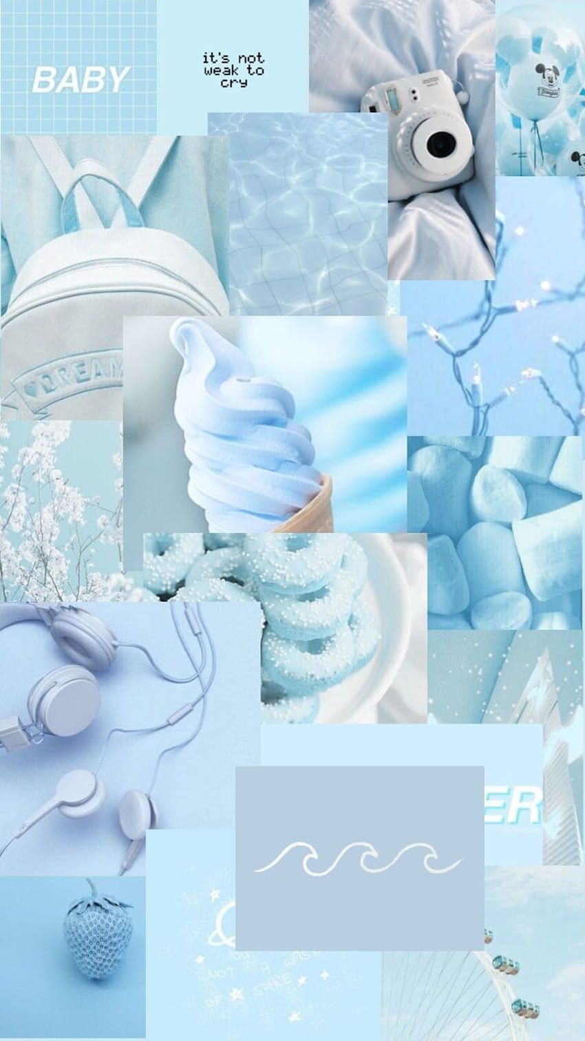 Collage, Baby, Kamera, Teddybär, Pastellblau, Hochformat, Hintergrundbild fürs Handy