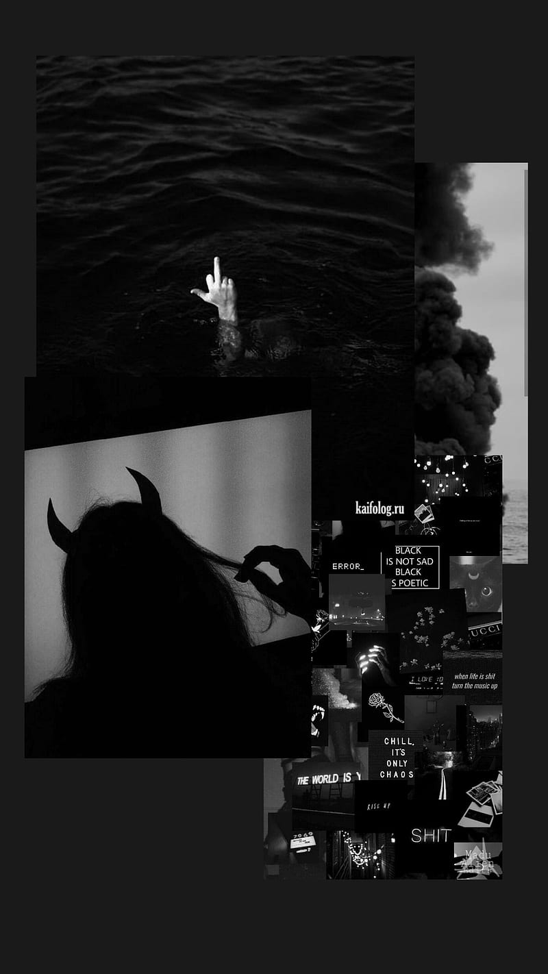 Collage, Dark Aesthetic, Teufelshörner, Silhouette, Schwarzweiß, Hochformat, iPhone-Hintergrundbild