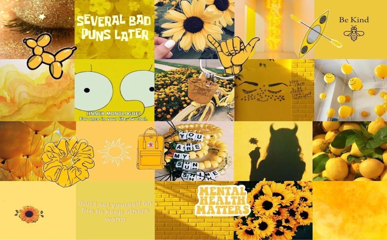 Collage, Sonnenblumen, Mental Health Matters, Gelbe Ästhetik, Zitronen, Moodboard, HD-Hintergrundbild
