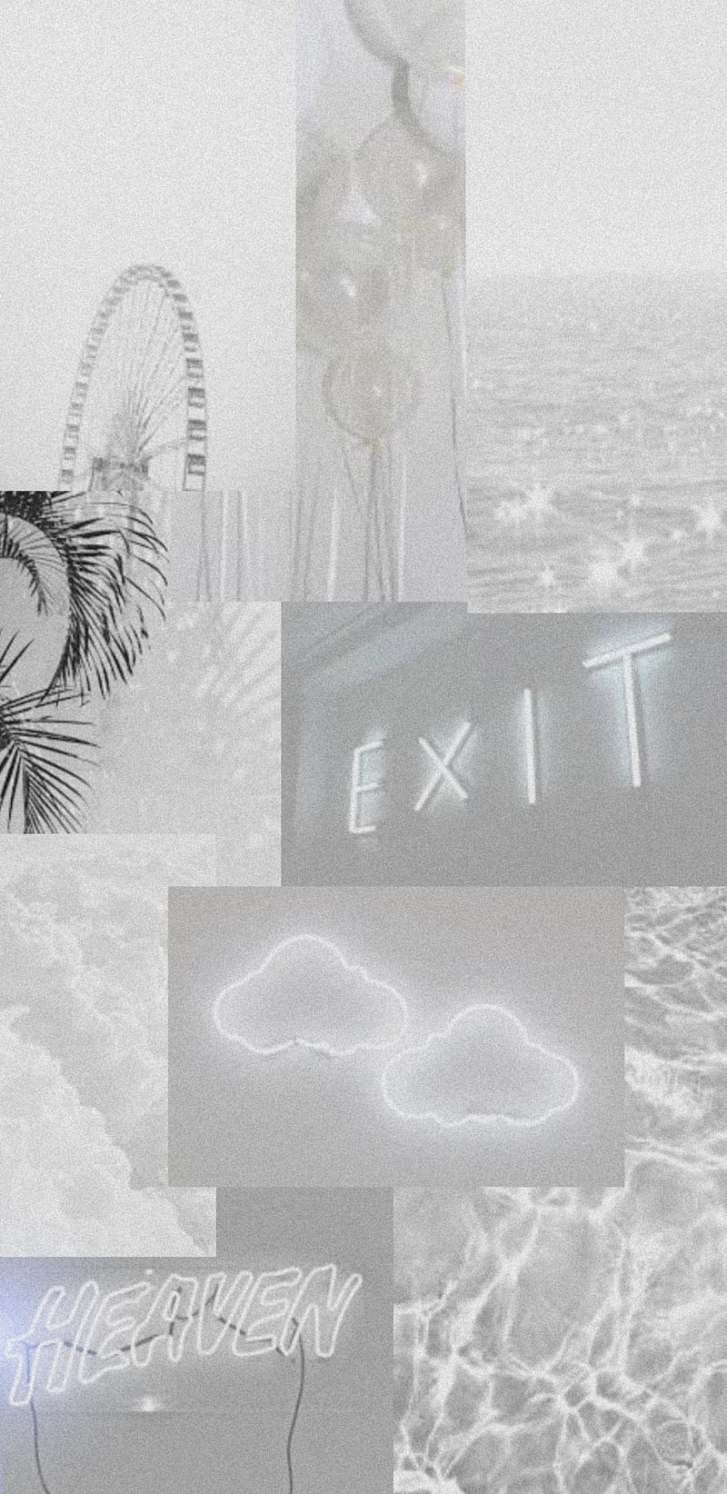Collage, Exit, Neonwolke, Riesenrad, Grautöne, Hintergrundbild für iPhone und Android