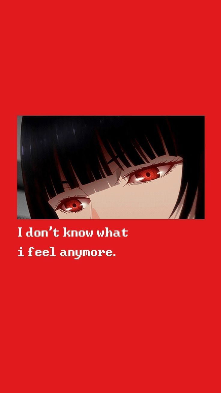 Anime-Mädchen, Rote Augen, I don't know what I feel anymore, Zitat, Roter Hintergrund, Sperrbildschirm