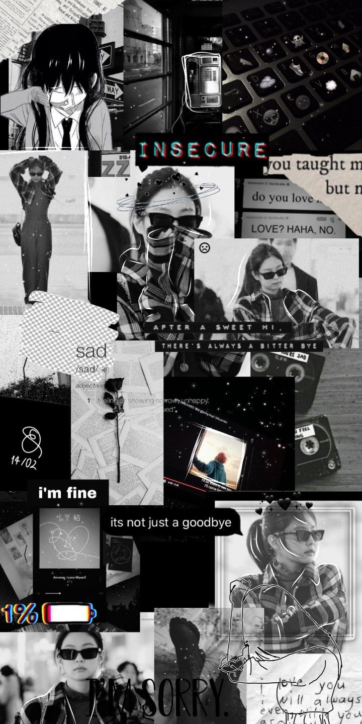 Collage, Insecure, Zeitungsausschnitte, Grunge, Schwarzweiß, Hochformat, HD, iPhone-Hintergrundbild