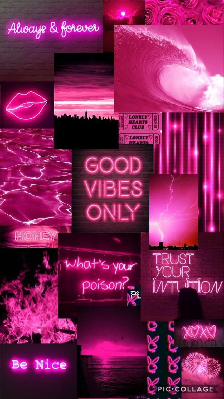 Good Vibes Only, Collage, Neonlicht, Magenta, Nacht, HD, Hintergrundbild fürs Handy