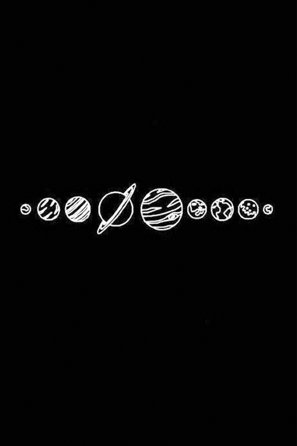 Planeten, Sonnensystem, Line Art, Schwarzer Hintergrund, Minimalistisch, Sperrbildschirm fürs iPhone