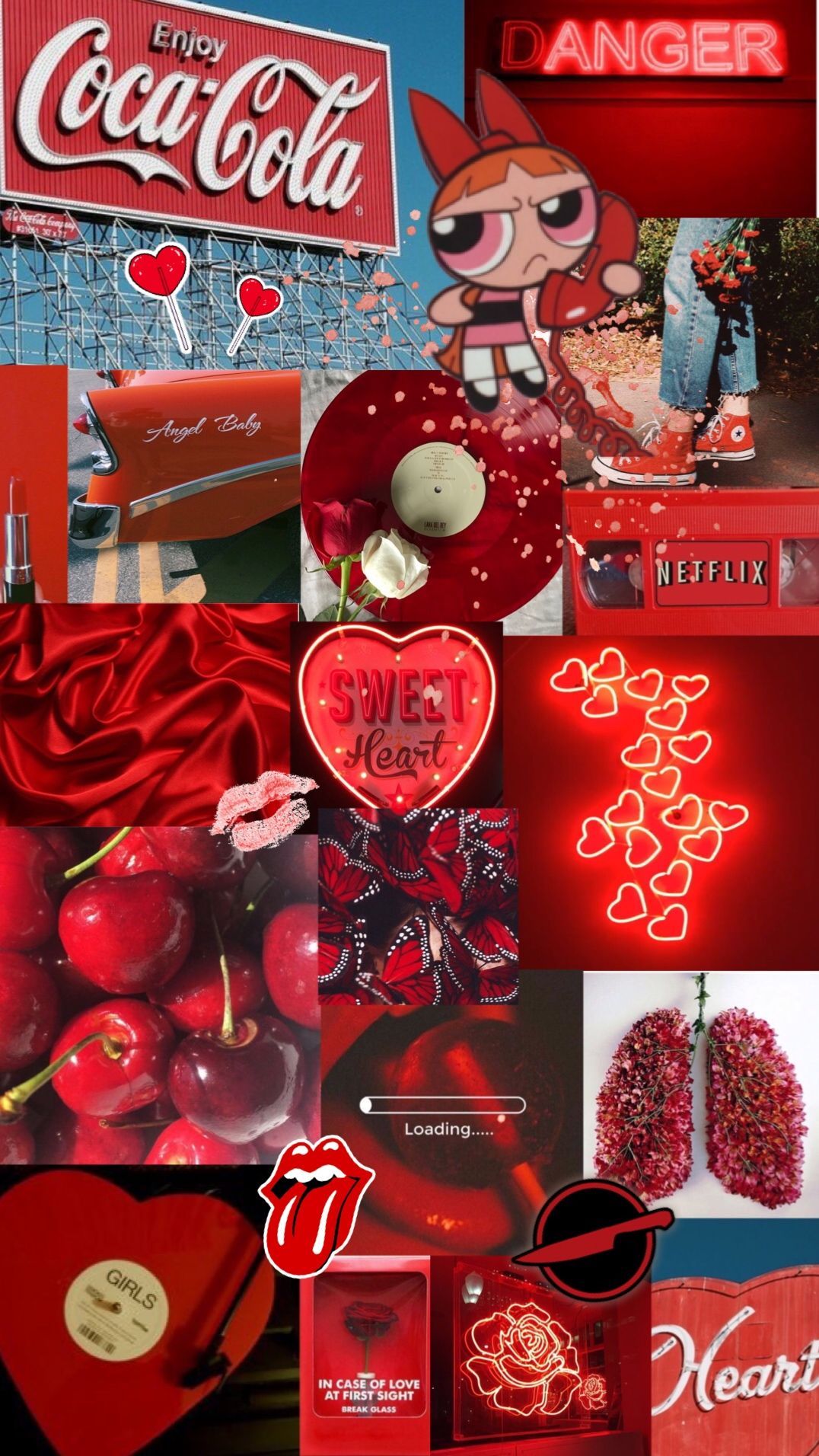 Coca-Cola, Collage, Herzen, Anger, Kirschrot, HD, Handy-Hintergrund im Hochformat